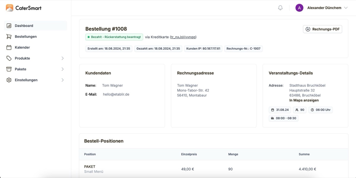 Digitale Catering-Lösung zur Automatisierung von Prozessen