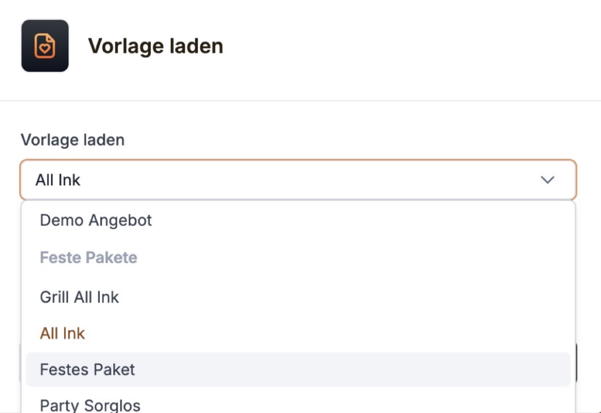 Festes Paket per Klick in ein Angebot laden
