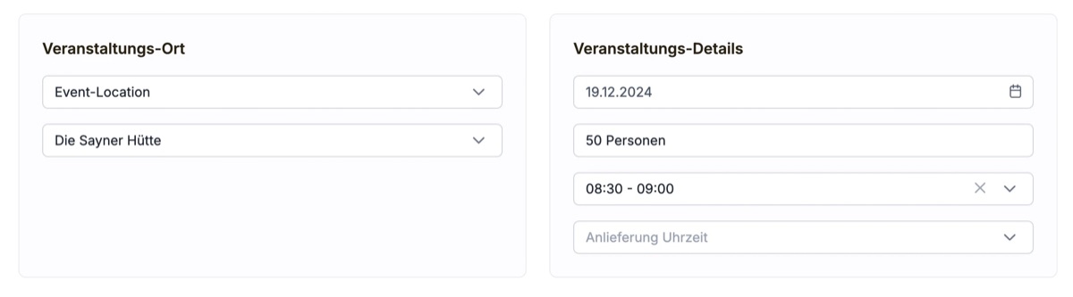 einstellung-veranstaltungsdetails-catersmart Einstellung der Veranstaltungsdetails in CaterSmart – Übersicht zur Eingabe von Gästen, Veranstaltungsort und Zeit