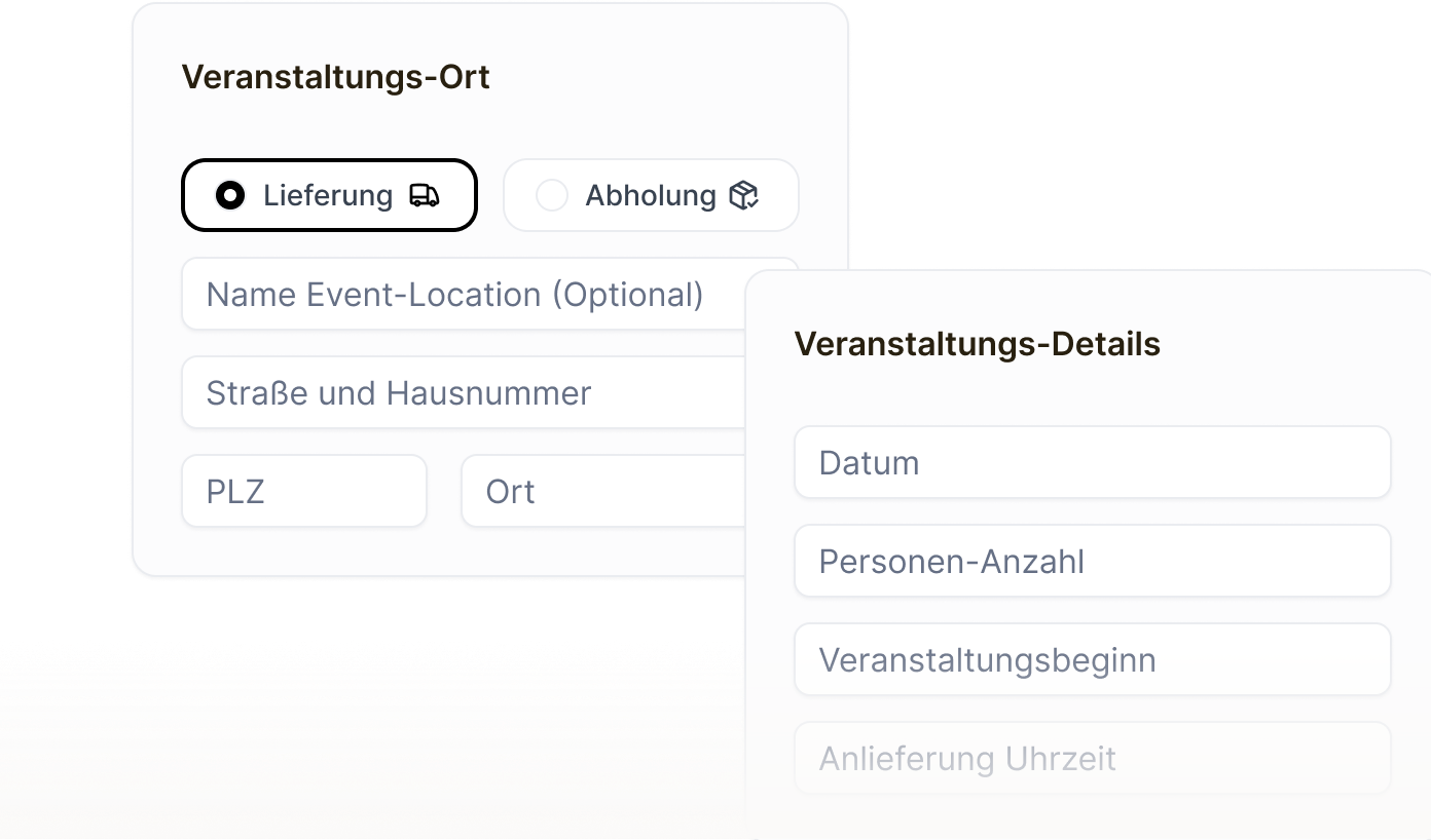 Eingabemaske für Veranstaltungsort und Event-Details einer Rechnung